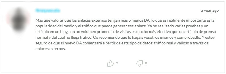 Comentario en español en el blog de Moz